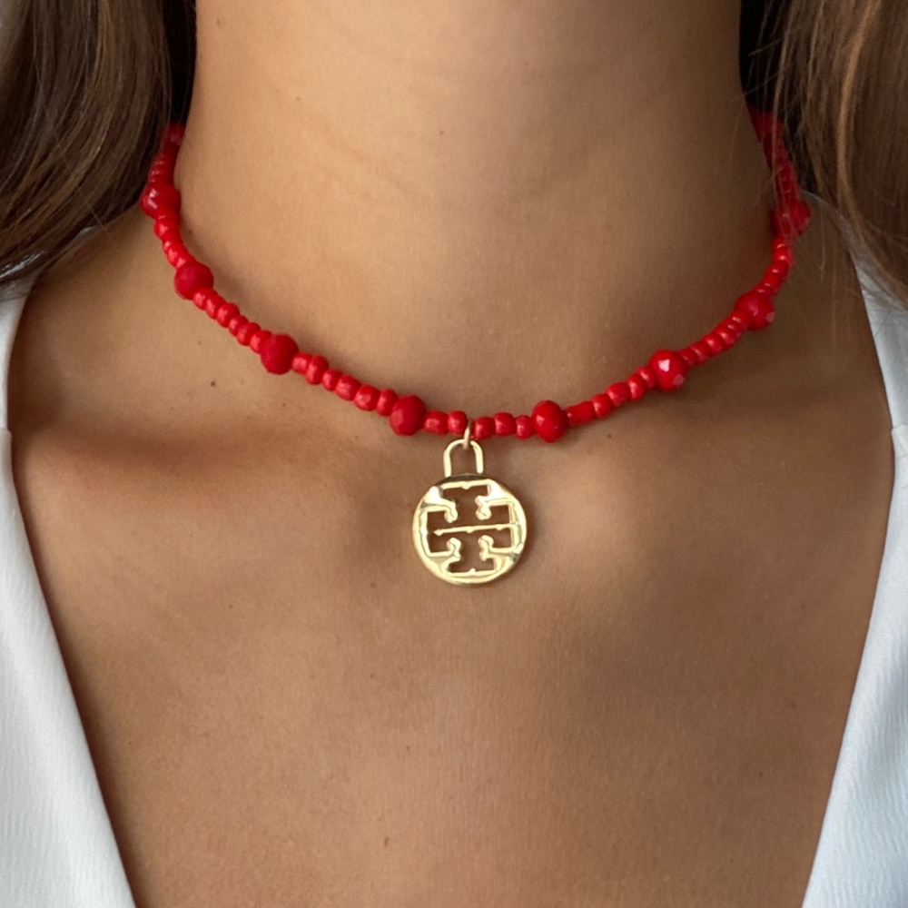 Repurposed Tory Burch Charm Necklace (Red)